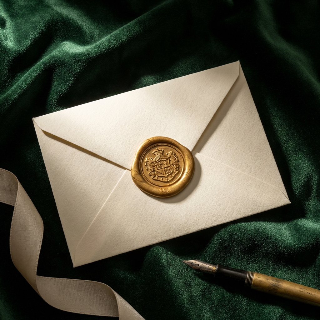 Wax sealed envelope on velvet