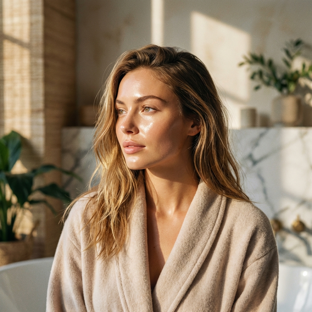 Close-up of radiant skin after serum application